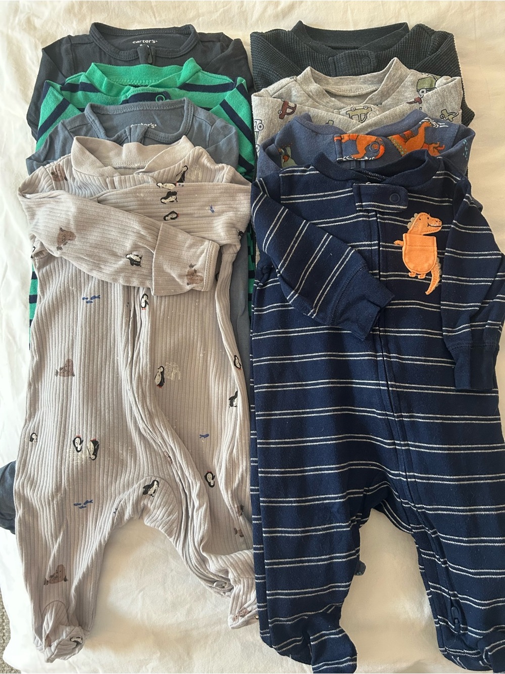 Bundle of 8 Carter’s 3M Footie Pajamas Blue Gray Green